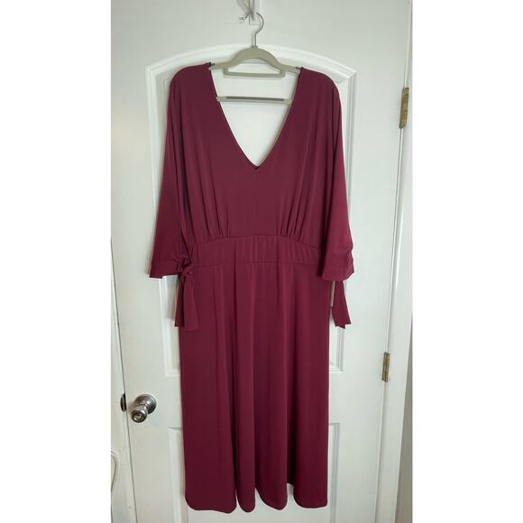 Eloquii Cocktail Dress Size 20 Maroon Caftan Style Drape Tie Sleeves Formal NWT - Picture 1 of 8